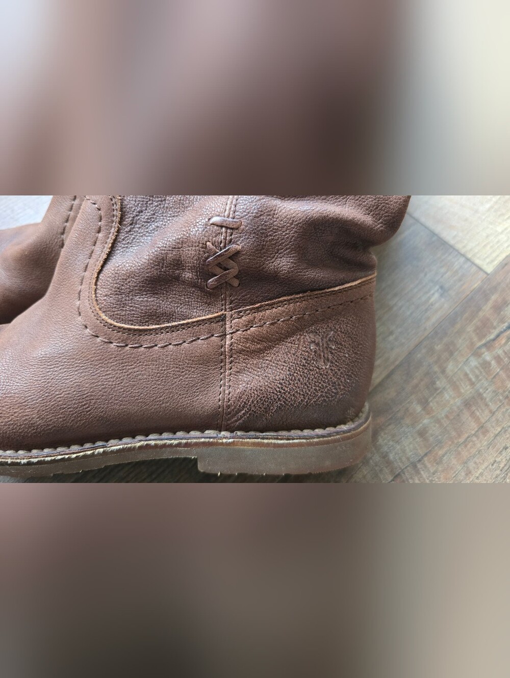 FRYE Celia X Stitch Brown Pebble Leather Tall Pull On Riding Boots Size 7 B - Picture 9 of 12